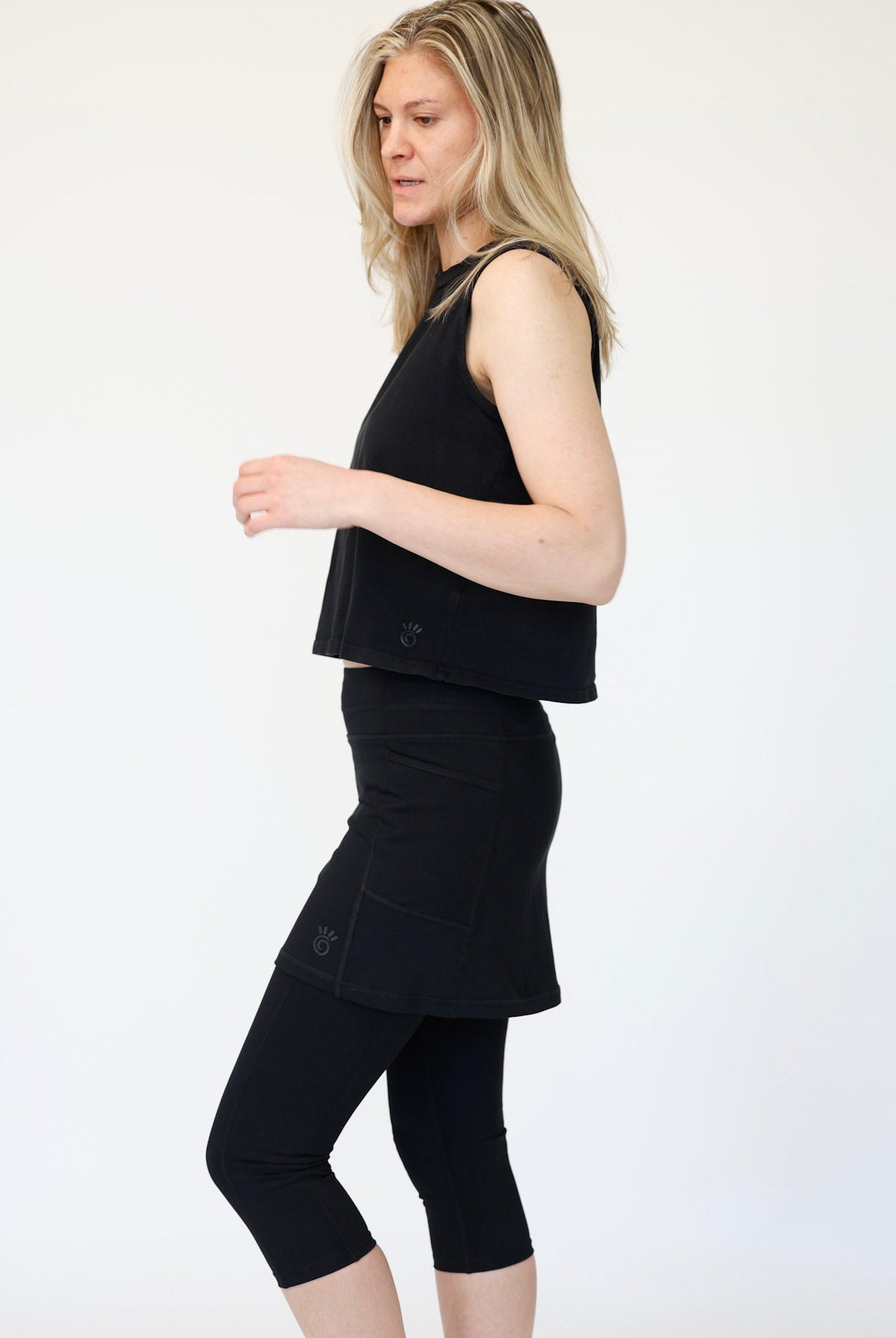 Black cotton skirted Capris on a white background