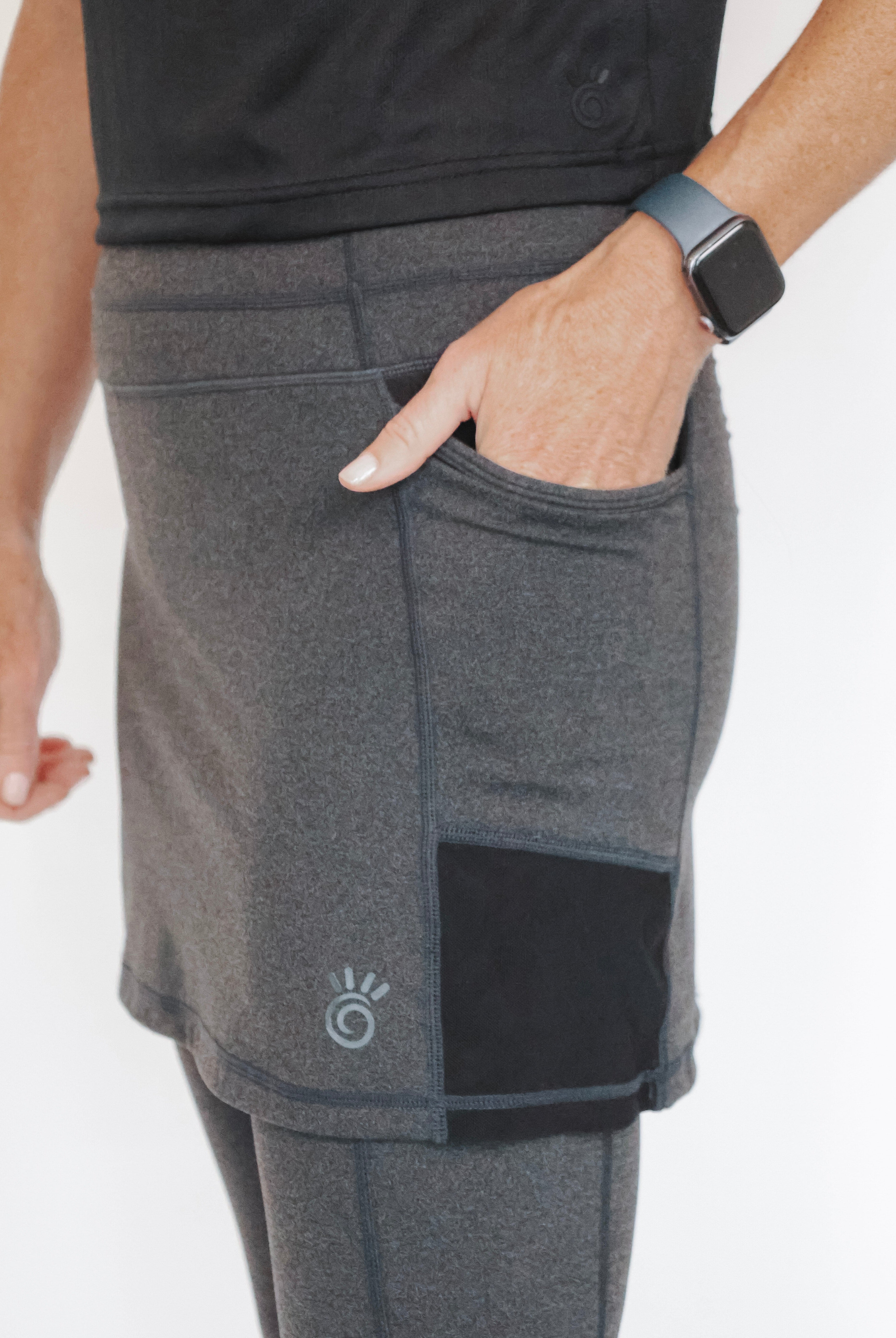 Dark Heather Skirted Leggings Pocket by Sol Sister Sport