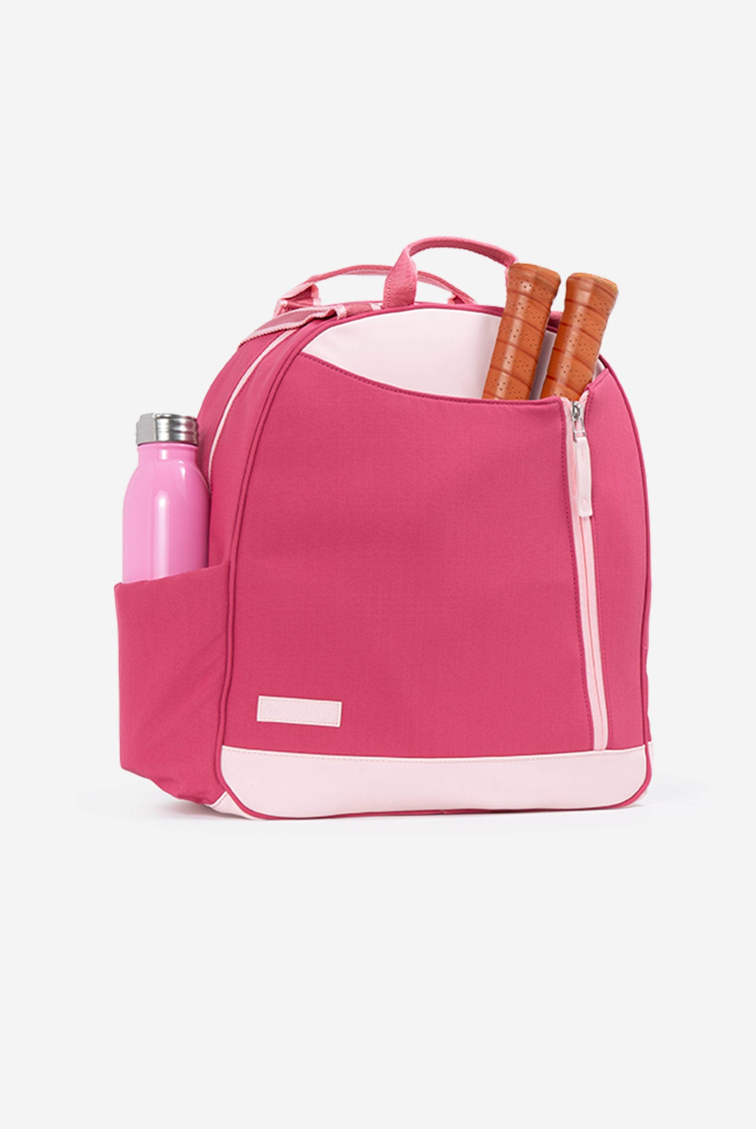 Pink Tennis backpack: The perfect size for most tennis players
Easily fits an average amount of gear, plus some room for extras
Holds up to two racquets
Designed to stand up on its own, this bag won’t tip over
Quickly changes from a tote bag to a classic backpack
Crafted with premium fade-proof and water-resistant materials