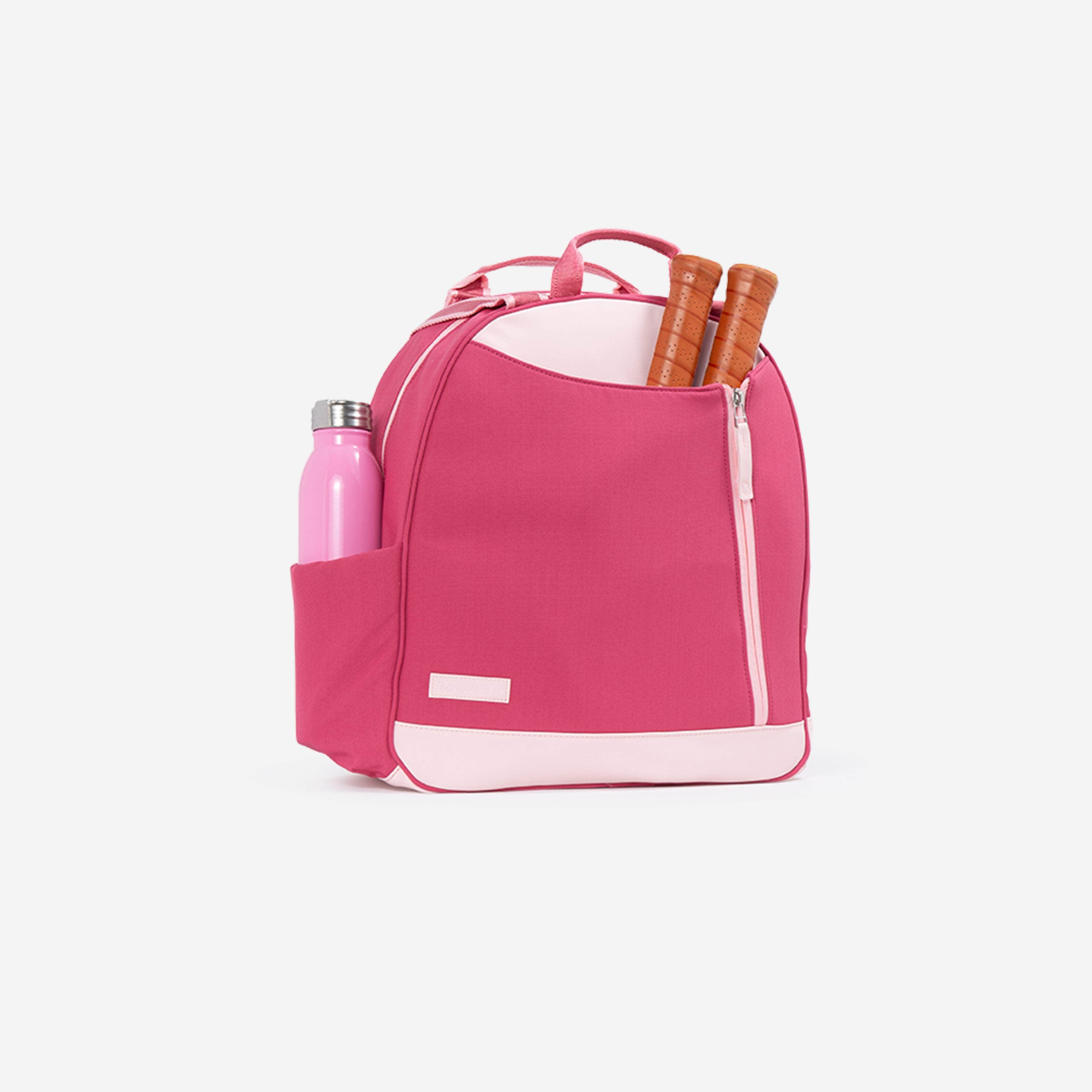 Pink Tennis backpack: The perfect size for most tennis players
Easily fits an average amount of gear, plus some room for extras
Holds up to two racquets
Designed to stand up on its own, this bag won’t tip over
Quickly changes from a tote bag to a classic backpack
Crafted with premium fade-proof and water-resistant materials
