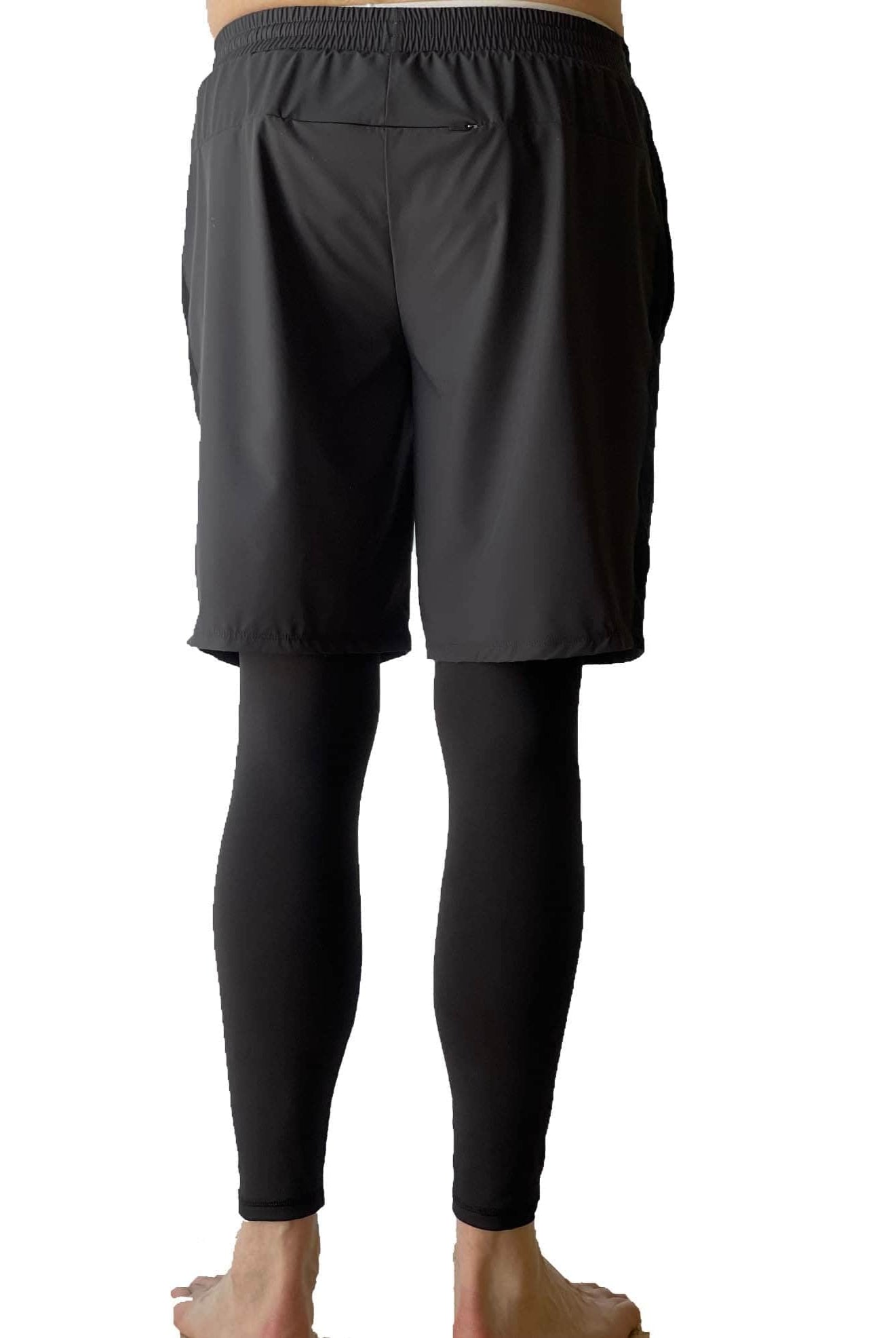 Male model wearing Sol Sister Mister Men's 2-1 Shorts with Leggings taken waist down from rear.