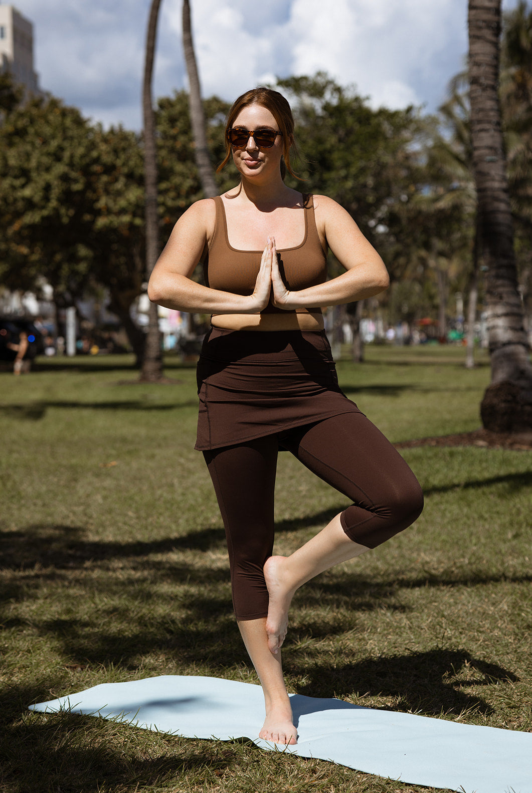 brown skirted leggings