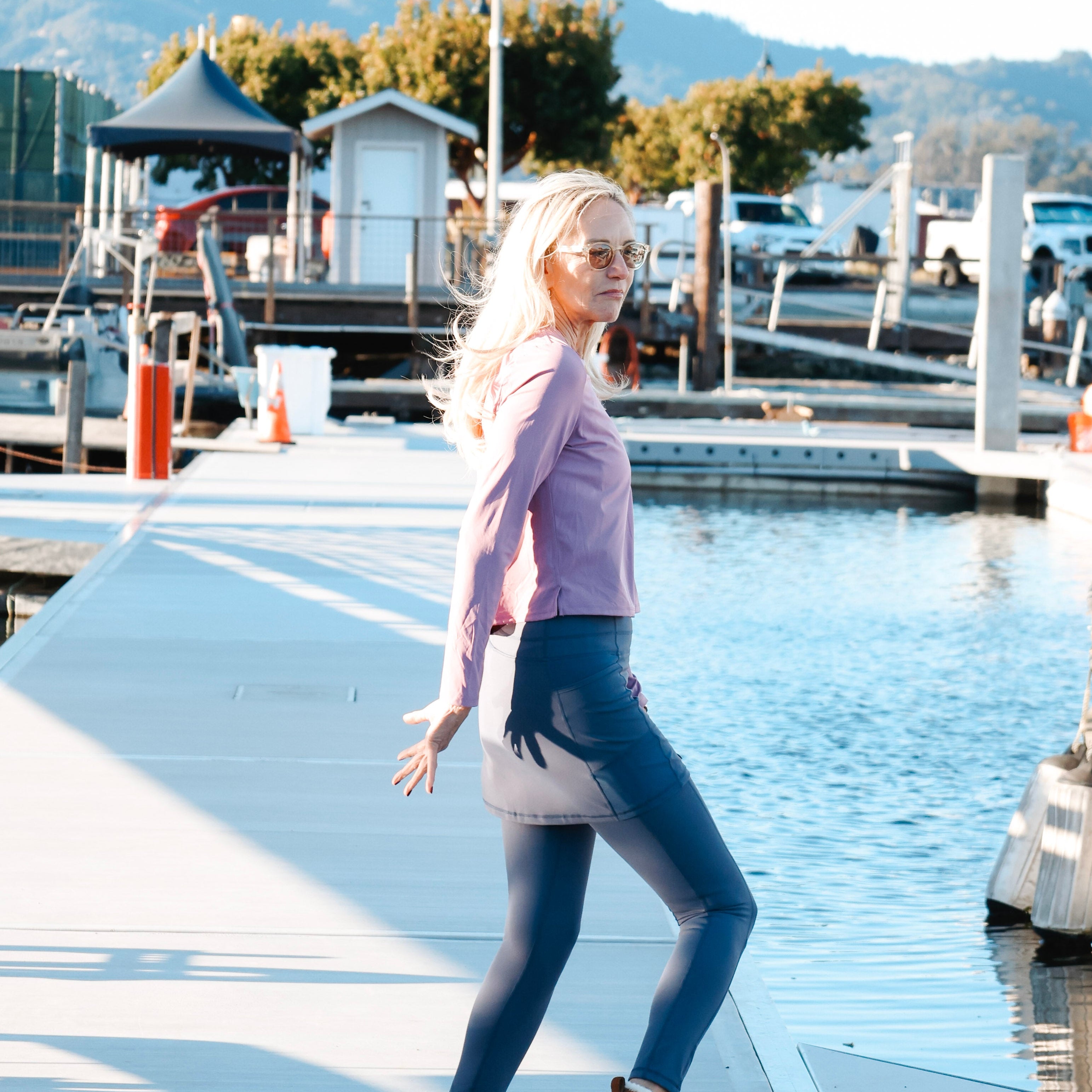 Ribbed Skirted Leggings in Long Blue