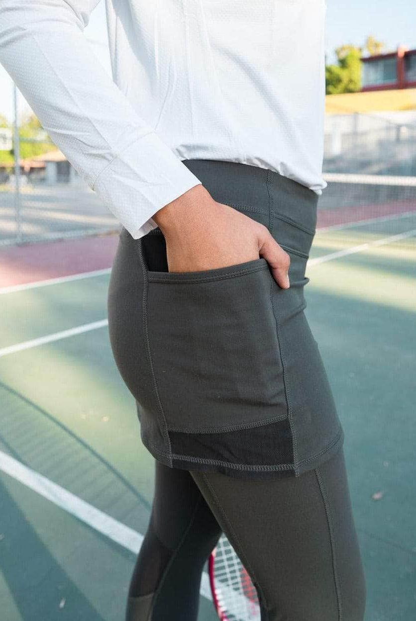 2-1 Original Skirted Mid-calf Length Leggings in Dark Olive - Sol Sister Sport