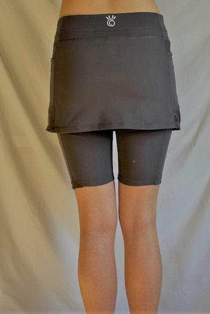 Studio shot of Steel Grey Bike Skort- Bike and Skater - Short and Sassy! - Sol Sister Sport