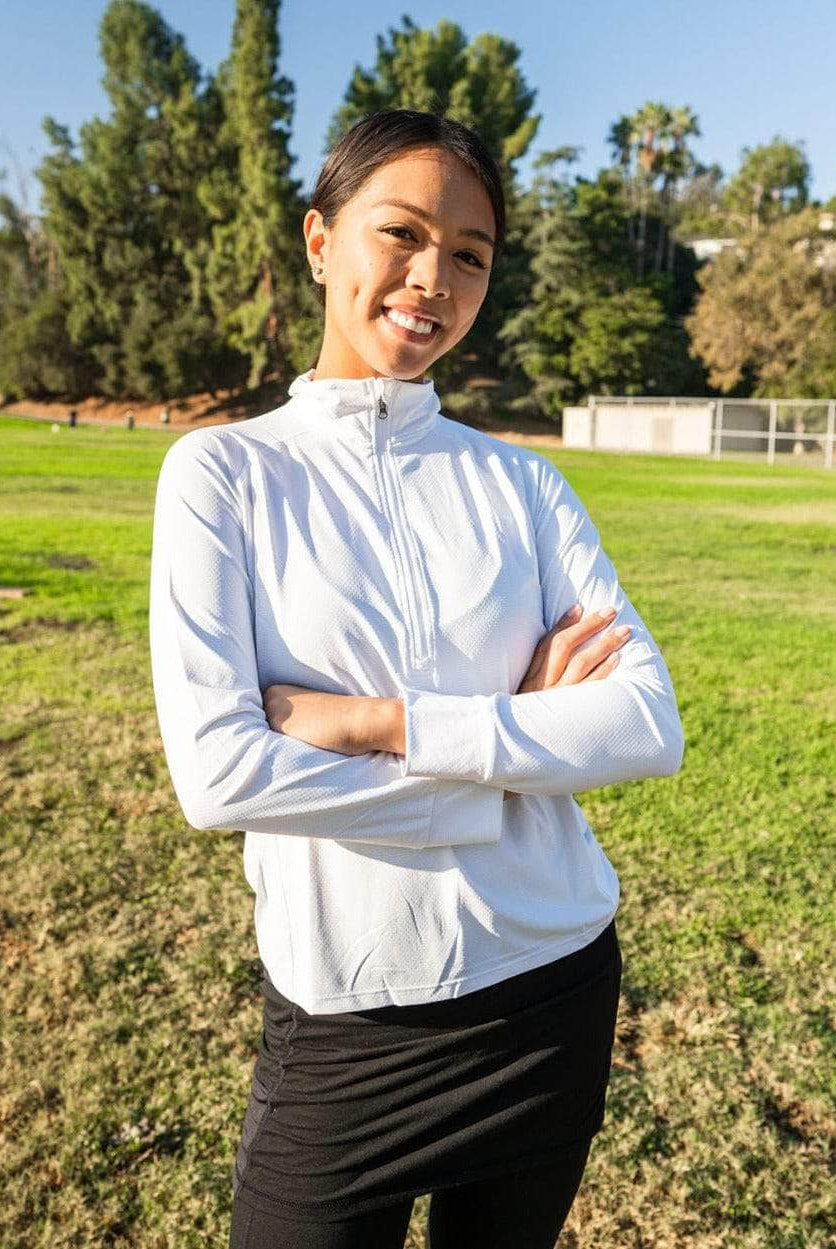 Lightweight Long-sleeve 1/4 Zip Shirt in White - Sol Sister Sport