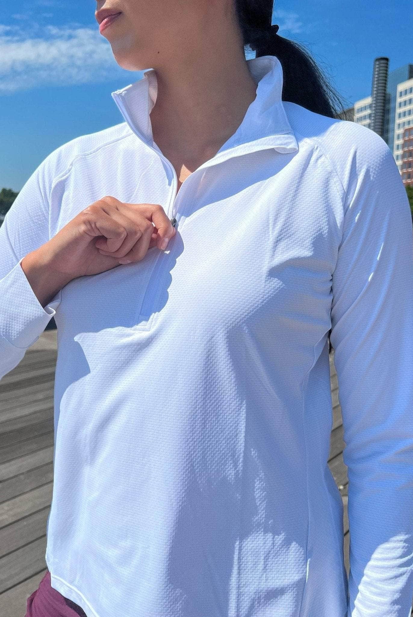 Sol Long-sleeve 1/4 Zip Front Shirt in White - Sol Sister Sport