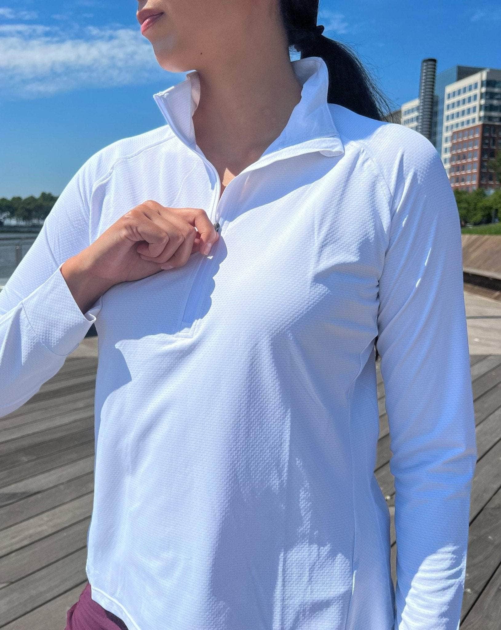 Sol Long-sleeve 1/4 Zip Front Shirt in White - Sol Sister Sport
