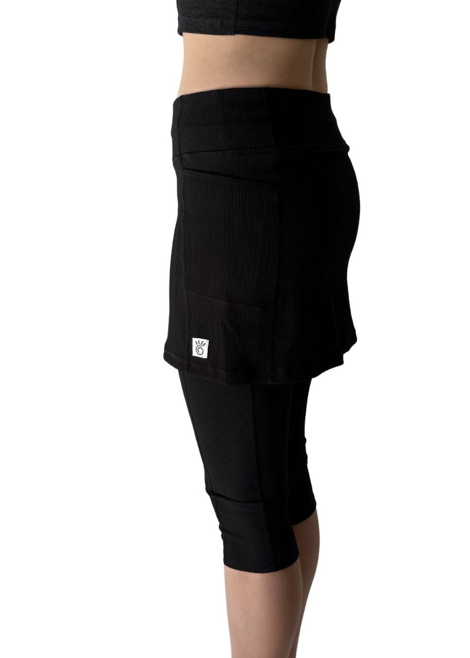 Capris length Black Skirted Leggings for golf, tennis, pickleball, hiking and yoga