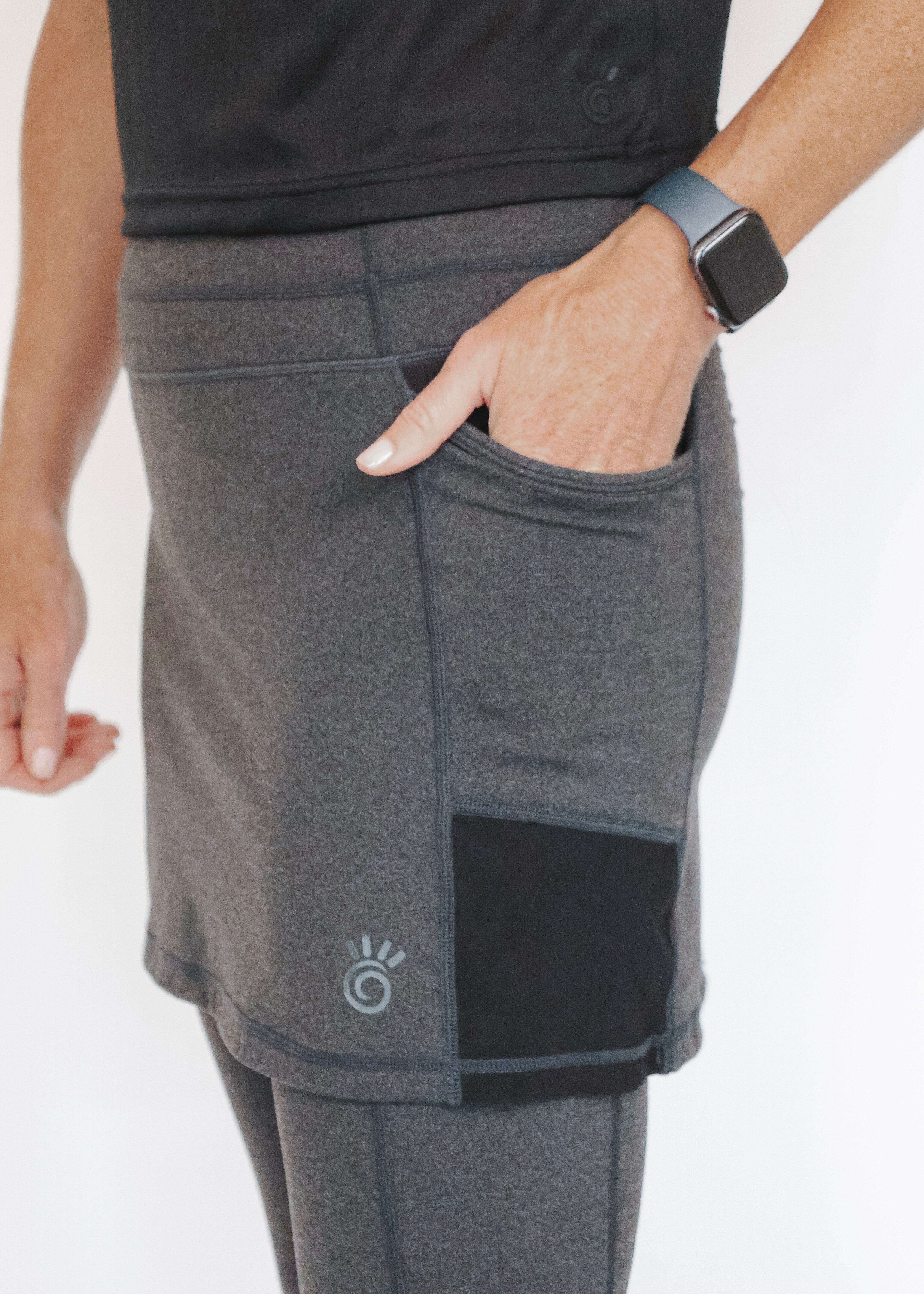 Dark Heather Skirted Leggings Pocket by Sol Sister Sport