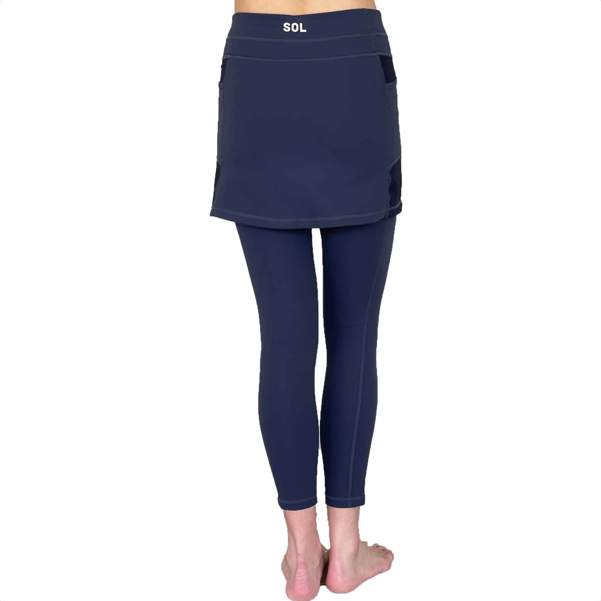 Navy Blue Ankle Length Skirted Leggings with Pockets Shop Now Sol Sister Sport